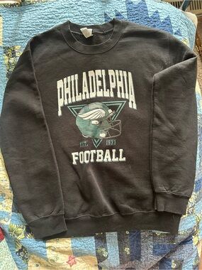 Gildan Black Philadelphia Football Crewneck Sweatshirt with Green Helmet Graphic